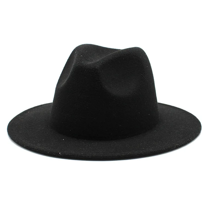 

All-match Wide Brim Fedora Hat For Women Solid Color Wool Felt Hat For Men Autumn Winter Panama Gamble Yellow Jazz Cap 56-61cm