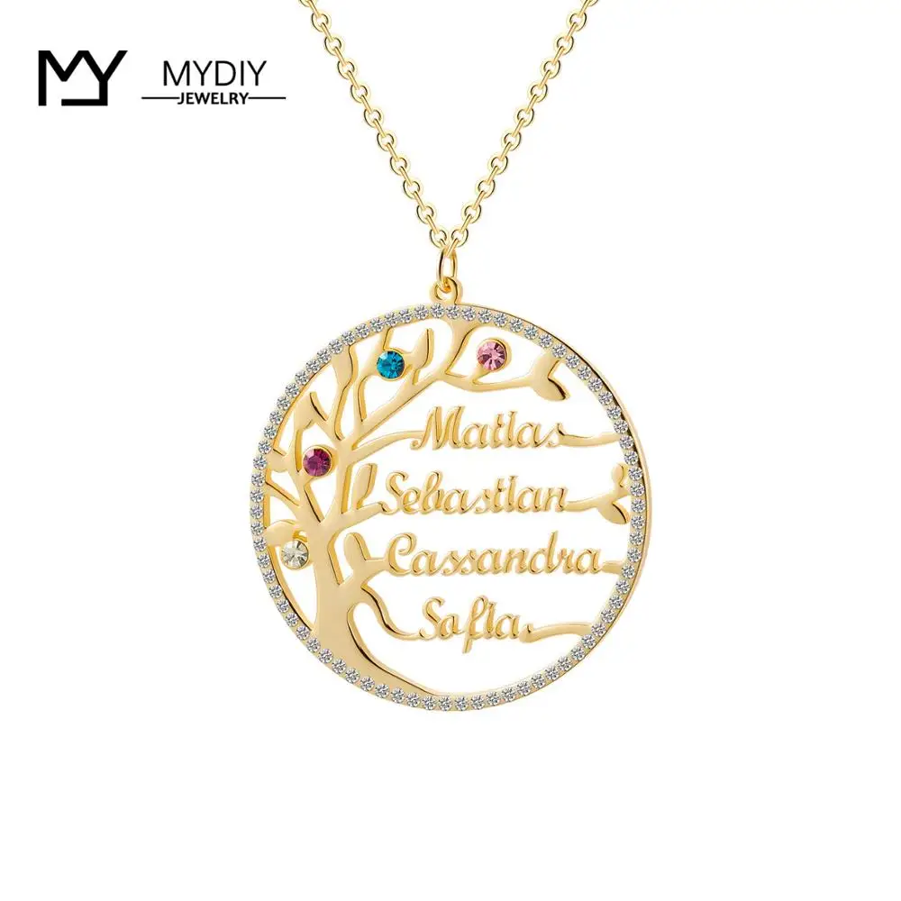 Дерево жизни персонализированное колье с заказным именем из нержавеющей стали