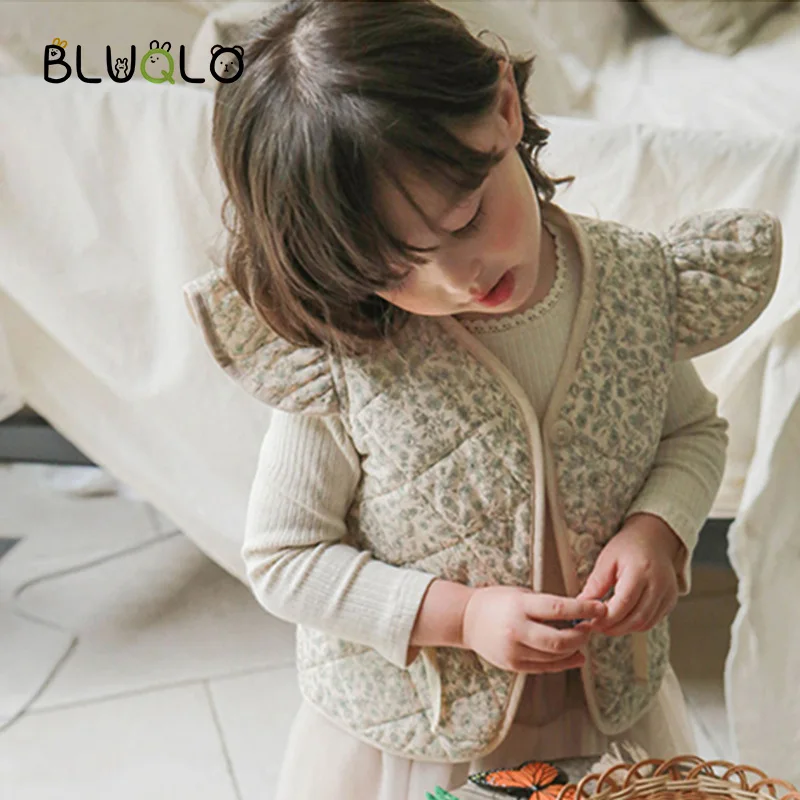 Новинка 2021 Осенний детский жилет Детская куртка с цветочным принтом для девочек