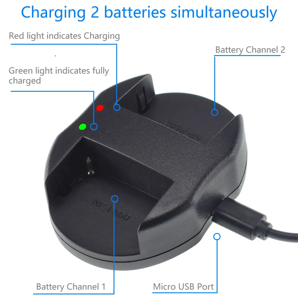 6600mAH Battery + USB Dual Charger for Sony NP-F970 NP-F960 NP-F950 &ampBC-VM50 |