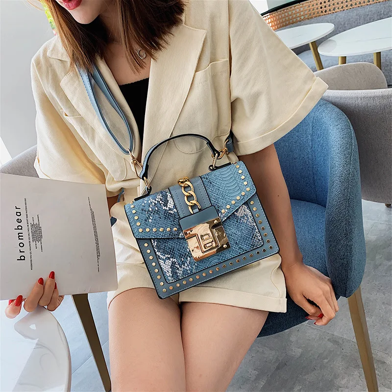 Vintage Snake Pattern Crossbody Bag Flap For Women Chains Rivet Handbags Serpentine Pu Shoulder Messenger Bags Lady Purses 2019 | Багаж и