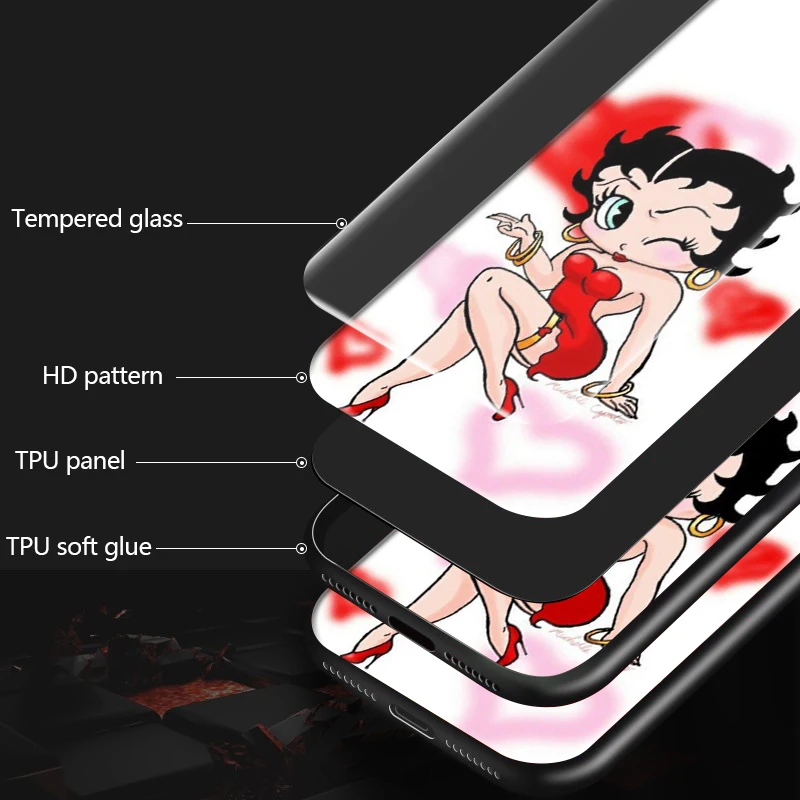 Betty Boop новый мобильный чехол из закаленного стекла для Apple iphone 11 Pro Max XS XR X 8 7 6 6S Plus SE