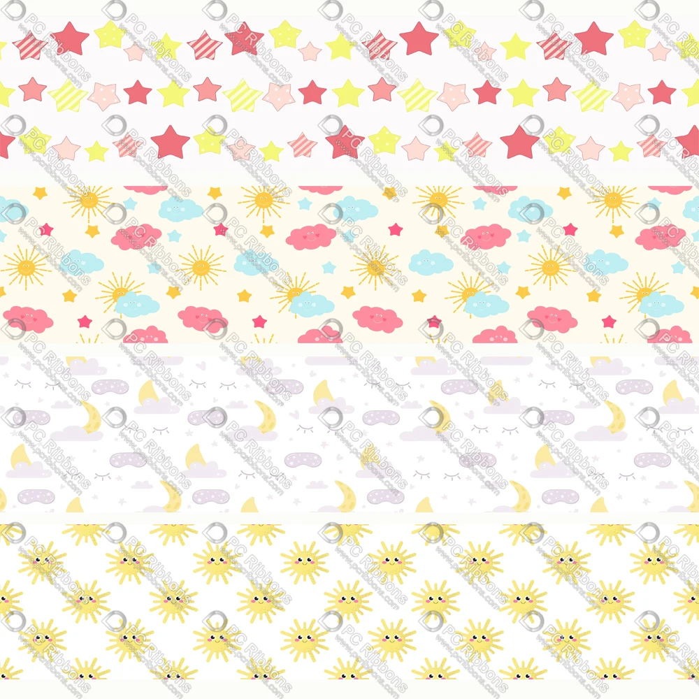 

16-75MM Stars & Sun Fill Printed Grosgrain&Sati& Foe&Lanyard DIY Handmade Materials Christmas Wedding Wrap Tape 50yards