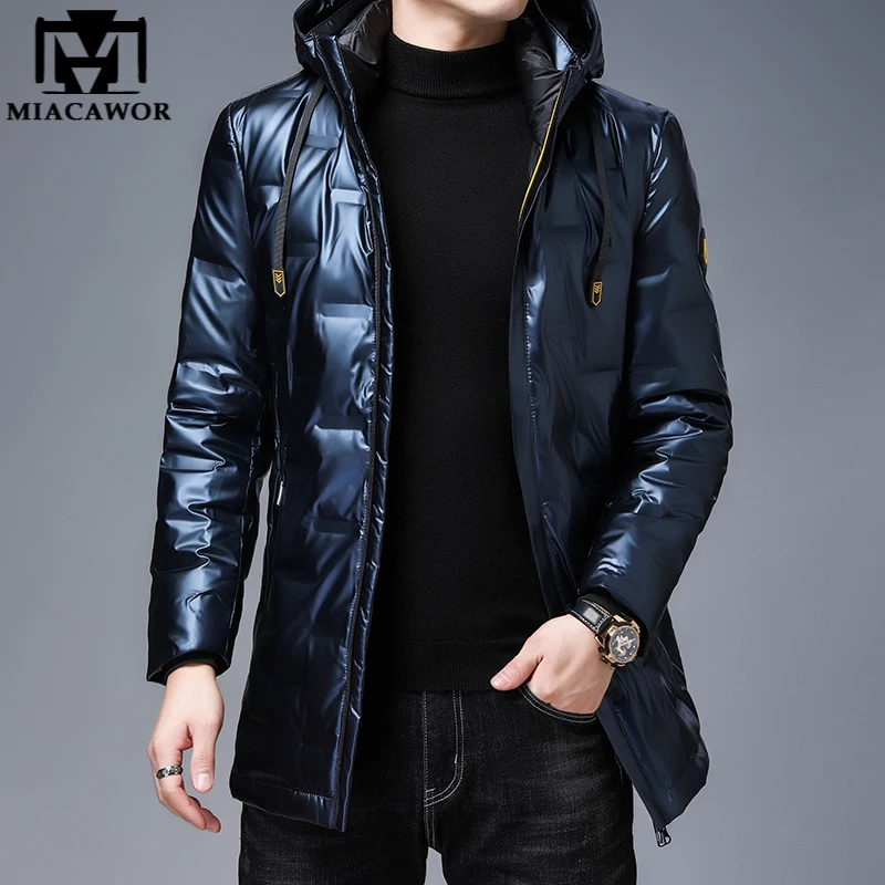 

Пуховик мужской на белом утином пуху, модная блестящая куртка, Толстая Теплая Зимняя Повседневная парка, ветровка, J739