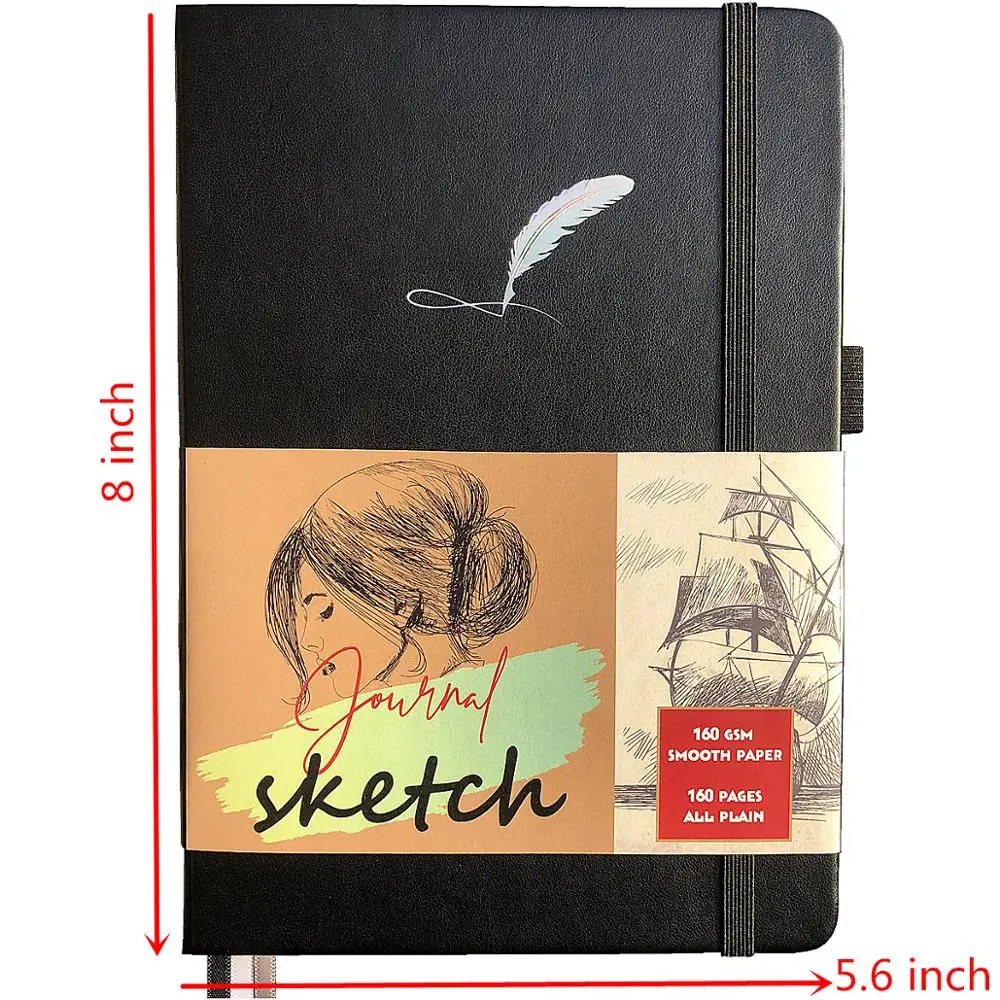 Черный Блокнот из искусственной кожи в твердом переплете Bullet Journal Sketchbook 160 г/м2