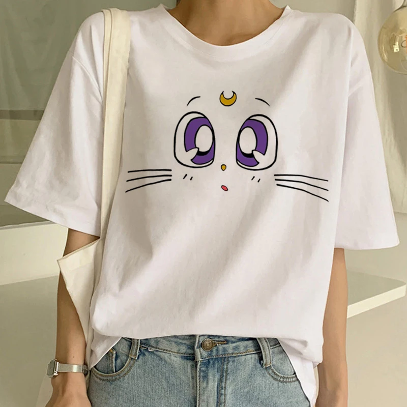 

Women Harajuku New Short Sleeve 90s Ulzzang T-Shirt Cute Cat Tshirt Cartoon Top Tees Female Sailor Moon Kawaii Aesthetic T Shirt