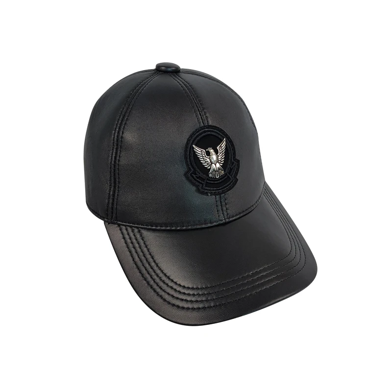 Бейсболка из натуральной кожи для мужчин и женщин однотонная Кепка черная