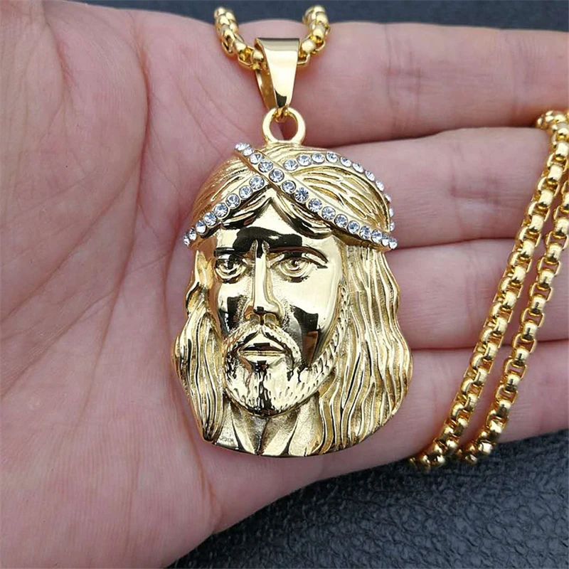 

Luxury Designs Christ Jesus Pendant With Cubic Zirconia 2020 New Style Gold Color Stainless Steel Chain Necklace For Women Gift