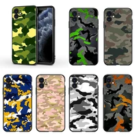 camouflage army for apple iphone 13 12 11 mini xs xr x pro max se 2020 8 7 6 5 5s plus black silicone phone case