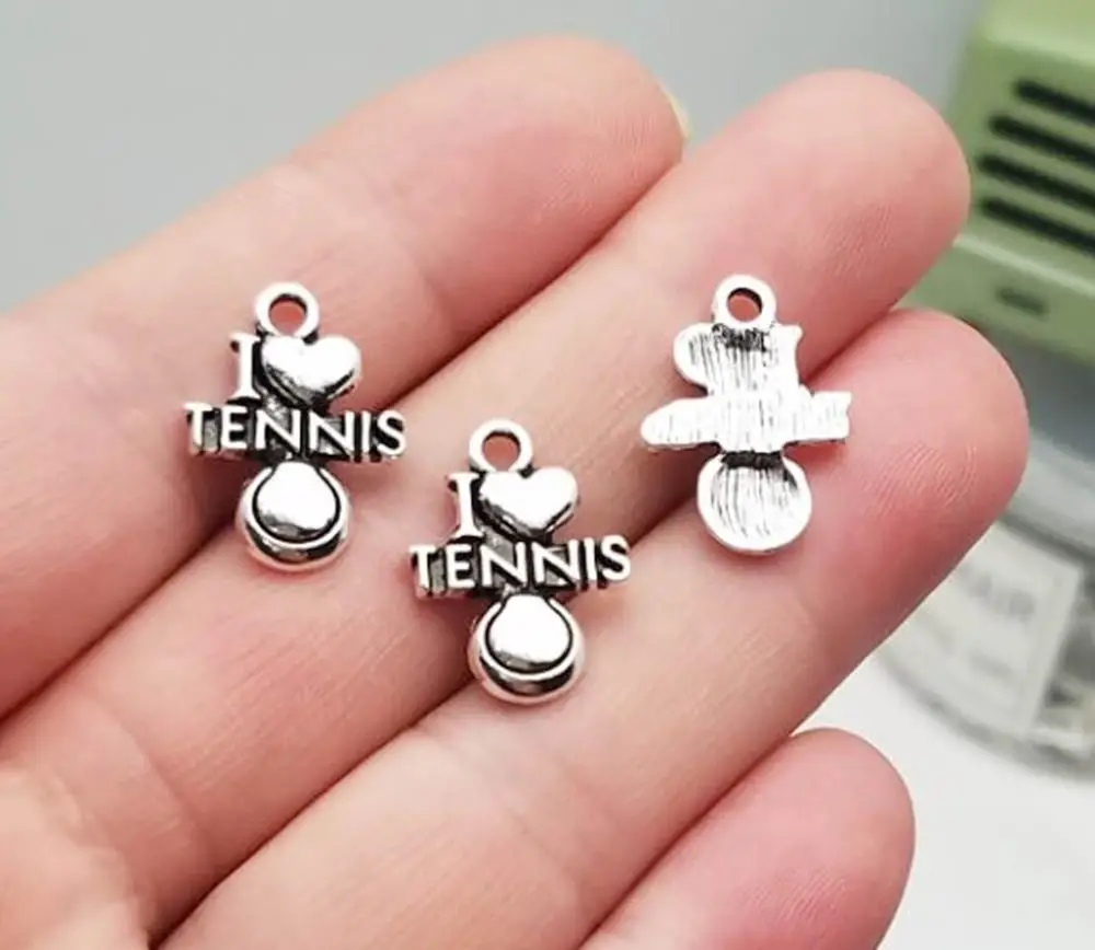 

20pcs/lot--18x13mm, tennis chams, Antique silver plated I love tennis charms,DIY supplies, Jewelry accessories