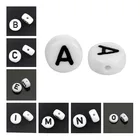 DoreenBeads, акриловые бусины с отверстием, плоские, Круглые, белые буквы, модные женские бусины для DIY, диаметр около 7,0 мм, отверстие: 1,0 мм, 60 шт.