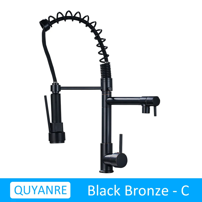 ORB GUANG Quyanre Матовый никель черный кухонный кран выдвижной спрей двойная функция поток воды поворотный Носик Одной ручкой смеситель раковина - Цвет: ORB GUANG