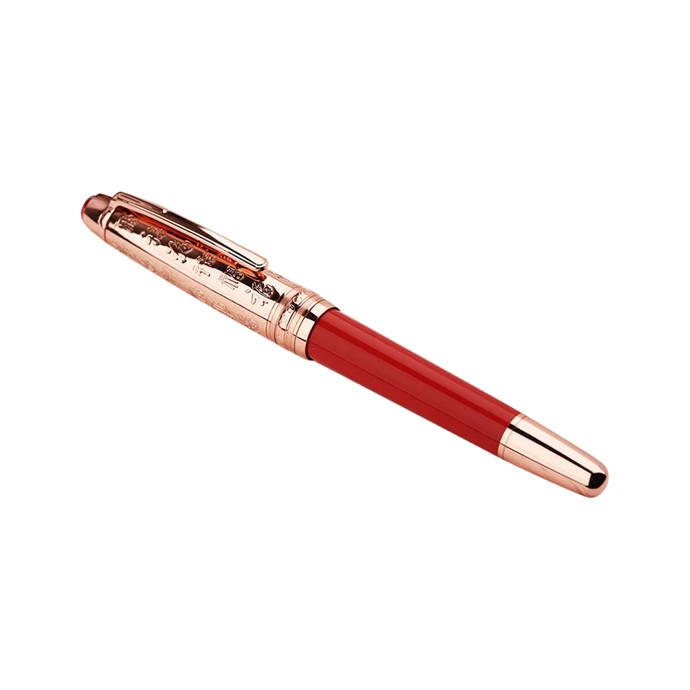 

P135 Business Extra Fine Nib Writing Red Home Office Fountain Pen Metal Carving Cap Stationery With Ink School Gift