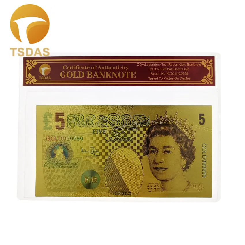 Коллекционные золотые банкноты из британской золотой фольги с оправой COA|Золотые