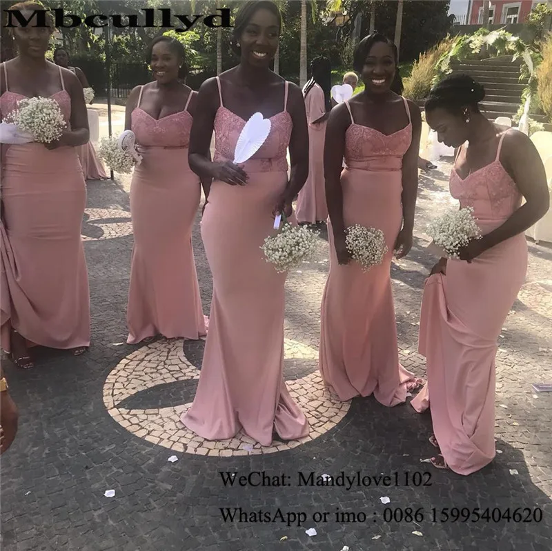 Mbcullyd Розовый Русалка платья невесты Длинные Спагетти ремни Африканский летний