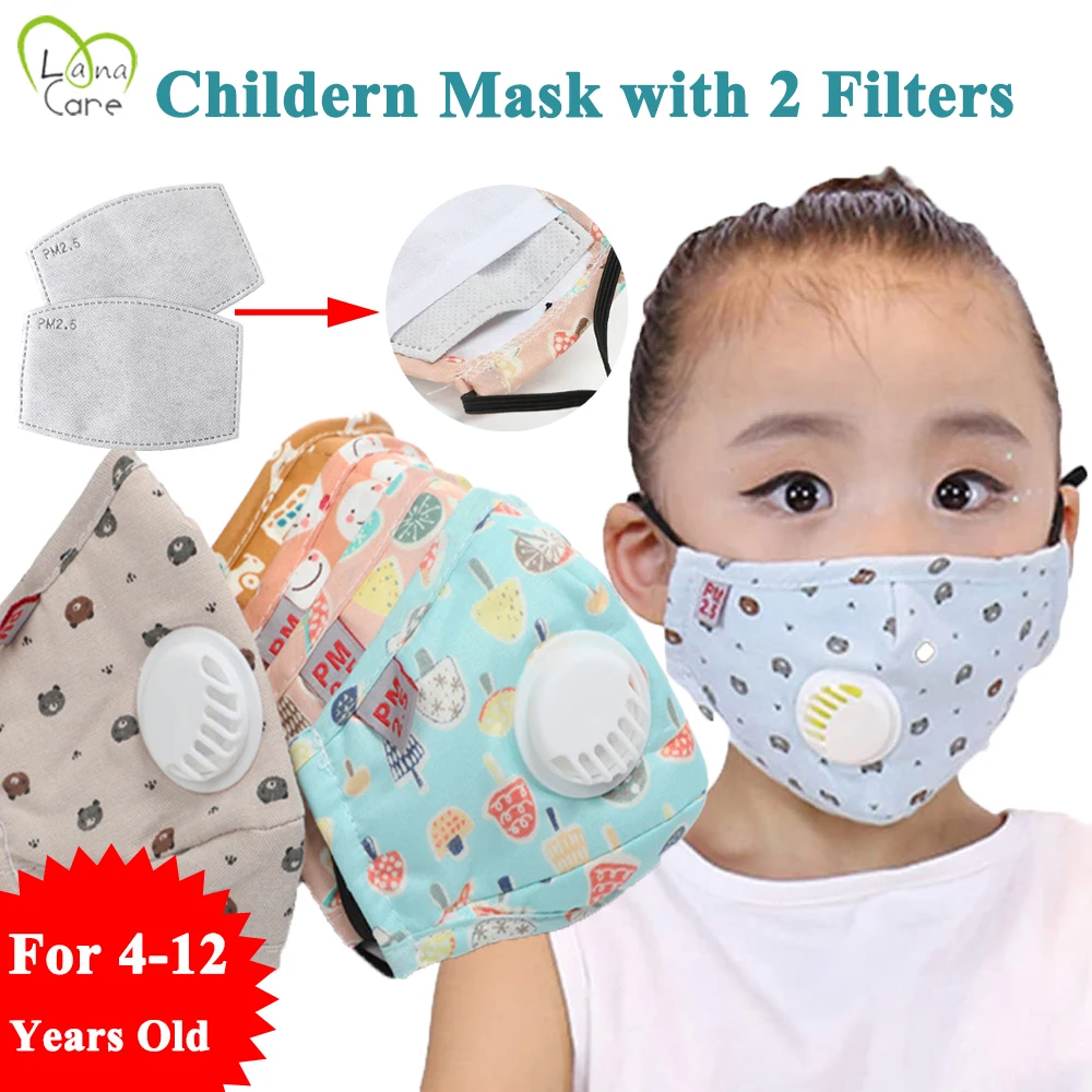 

For 4-12 Years Old Kids Face Mask with Breath Valve with 2PCS PM 2.5 Filters Meltblown Children Mask