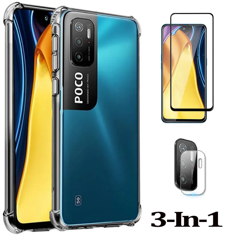 

Poco-M3-Pro Protector Case Poco M3 pro 5g Cover+Tempered Glass,Phone Cases For Xiaomi Poco M3 X3 Pro Anti-knock Silicon Case Poco M3pro