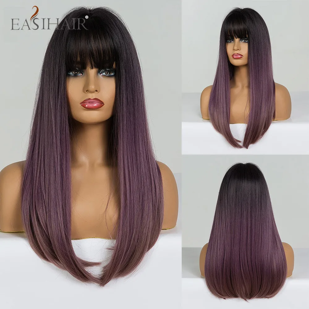 Длинные прямые синтетические парики с челкой смешанные белые из натуральных