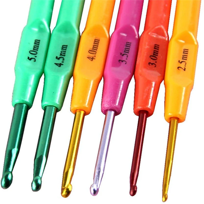 

LMDZ 2.5-5.0mm/6Pcs Handle Crochet Hook Knitting Needles Set Crocheting Needle Tool Aluminum Colored Crochet DIY Crafts