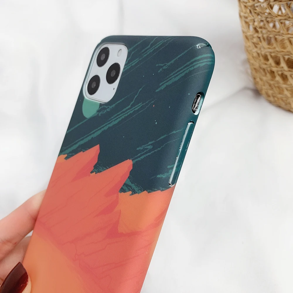 Art Sunset Oil Painting Phone Case For iPhone 11 Pro Max XR X XS 7 8 6S Plus Matte Hard PC Full Body Cover Bags | Мобильные телефоны