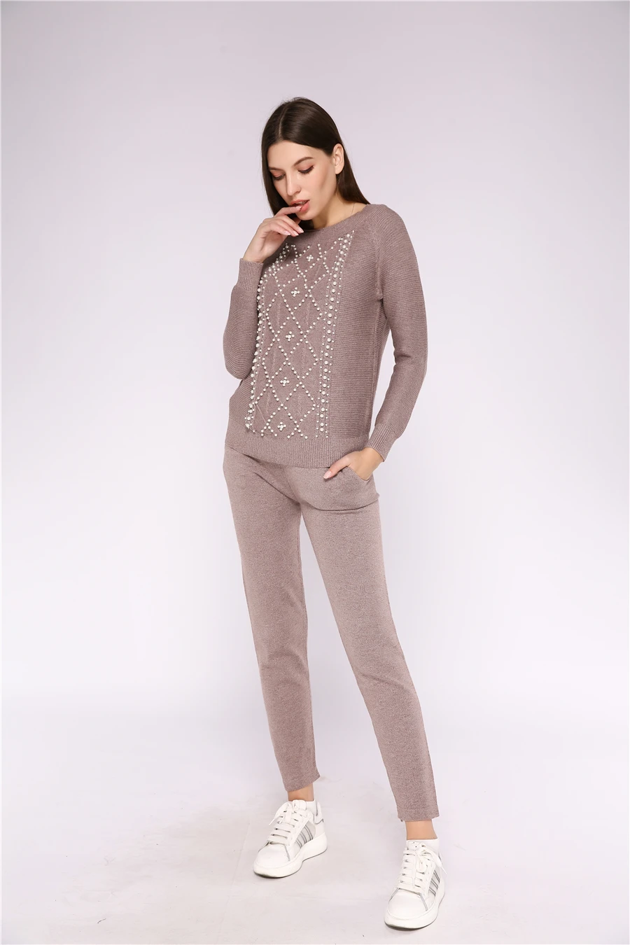 Knitted tracksuit for women Hooded Sweater Casual knitted suit Women 2 Piece set Zipper long sleeve Sporting women's suit