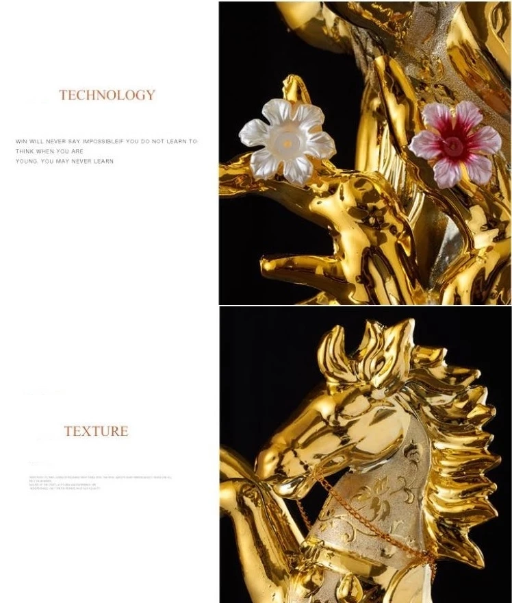 Золотая лошадь домашний Декор Керамические поделки фарфоровые фигурки животных