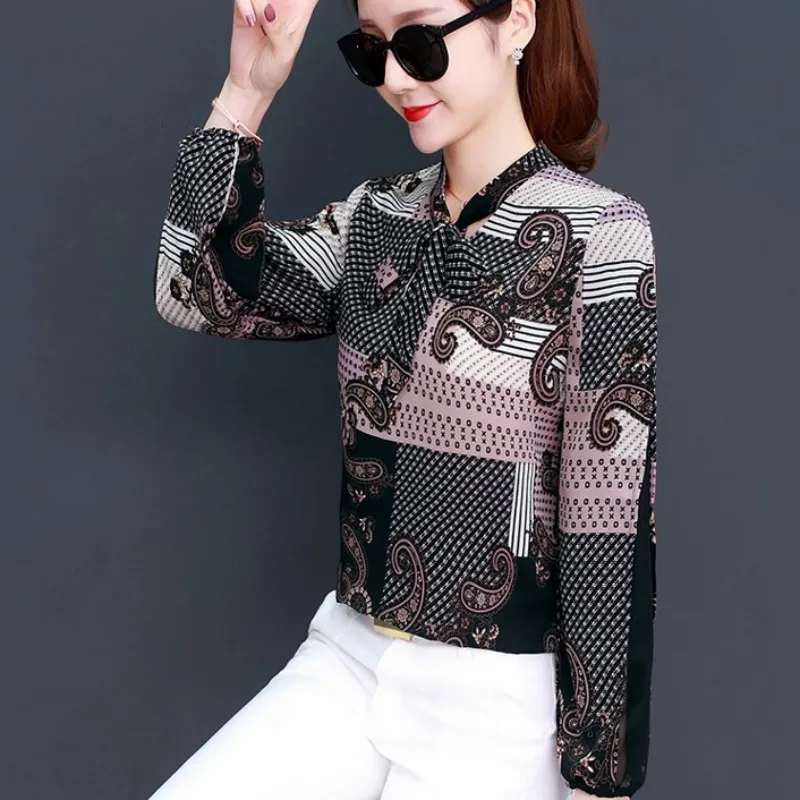 Boho Стиль женские шифоновые рубашки с длинным рукавом Офисная Женская рабочая