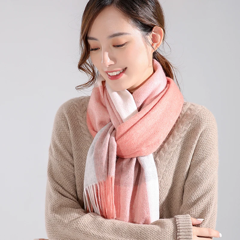 100% кашемир 2021 зимние шарфы для женщин клетчатые кисточки палантины и шали из