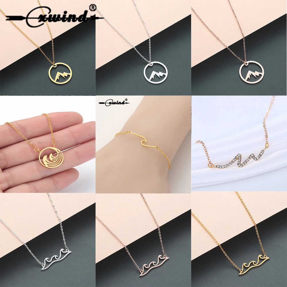 

Cxwind Ocean Wave Pendant Necklace Long Sweater Chain Nautical Choker Necklaces & Pendants Fashion Statement Jewelry Collares