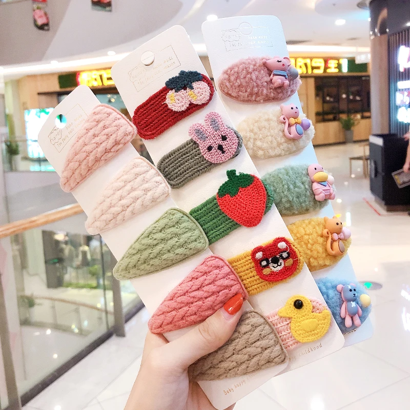 5 шт./компл. детские милые вязаные заколки для волос с мультяшными фруктами