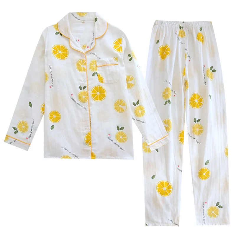 Пижама из чистого хлопка женские весенне осенние брюки с длинным рукавом