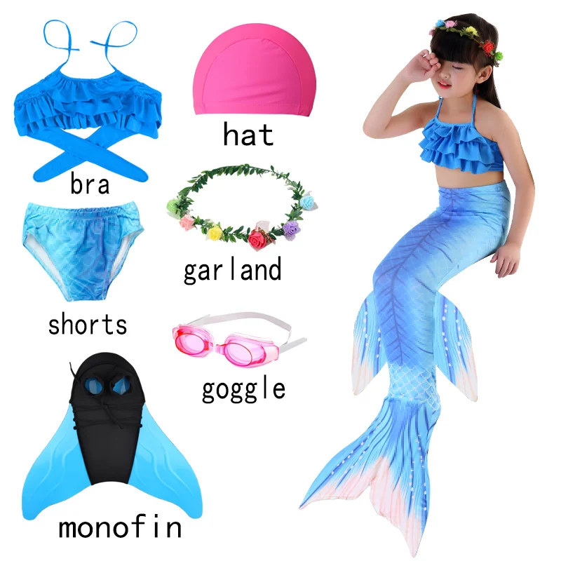 

Girls Mermaid Tail Swimsuit Kids Bikini Mermaid Costume Cosplay Beach Clothes Bathing Suit Swimmable Fin Monofin