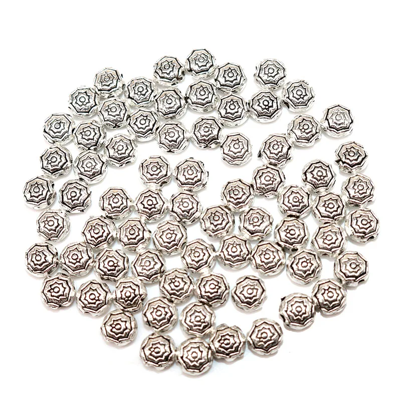 

Бесплатная доставка, 100 шт., бусины в форме цветка, Античные Серебристые бусины-разделители в форме лепестков, Подвески для изготовления европейских браслетов, Ювелирная фурнитура