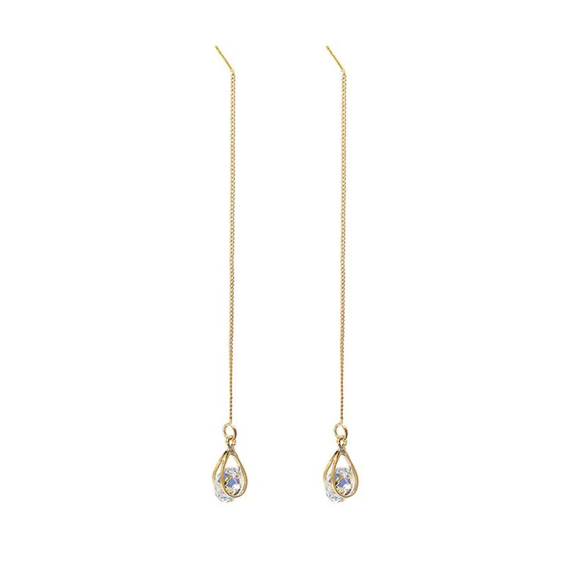 Модные серьги золотистого и серебряного цвета с цепочкой циркониевые