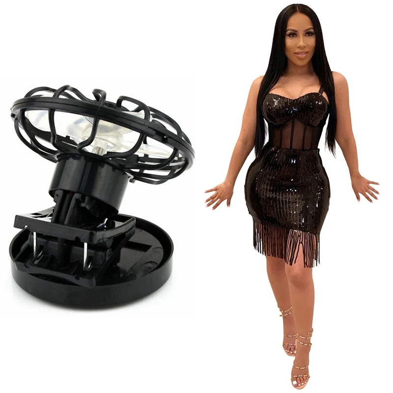 

Clip-On Solar Cell Fan With Sequin Strap Sleeveless High Waist Sexy Party Night Club Street Bandage Dresses Black XL