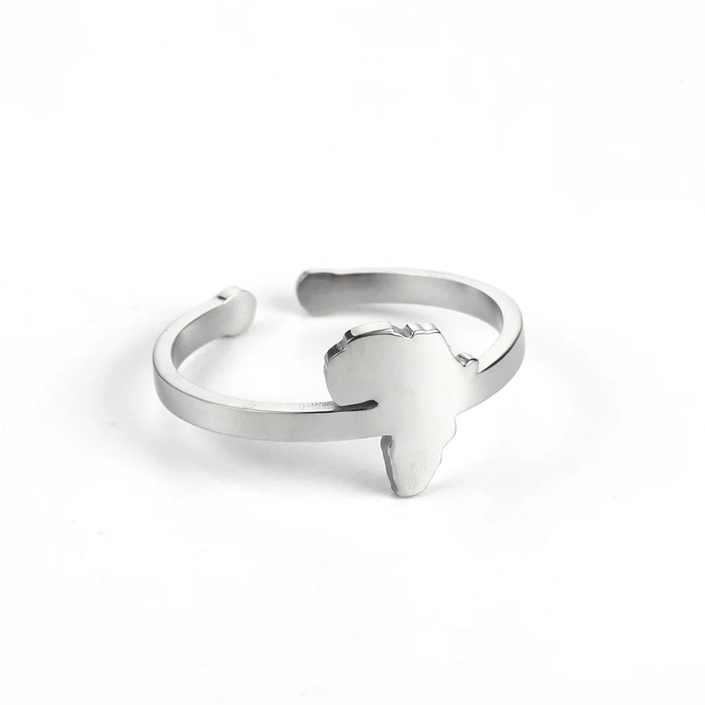 Silver Кольцо из нержавеющей стали, золото, Африка, Карта Африки, кольцо для мужчин и женщин, лучшие подарки для него - Цвет основного камня: Silver