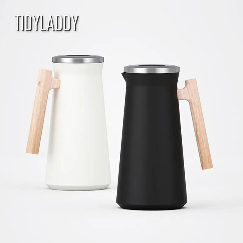 1.6L Large Capacity Thermos Home Wooden Handle Thermal Insulation Pot Coffee Tea Vacuum Flasks Stainless Steel Hot Water Bottle