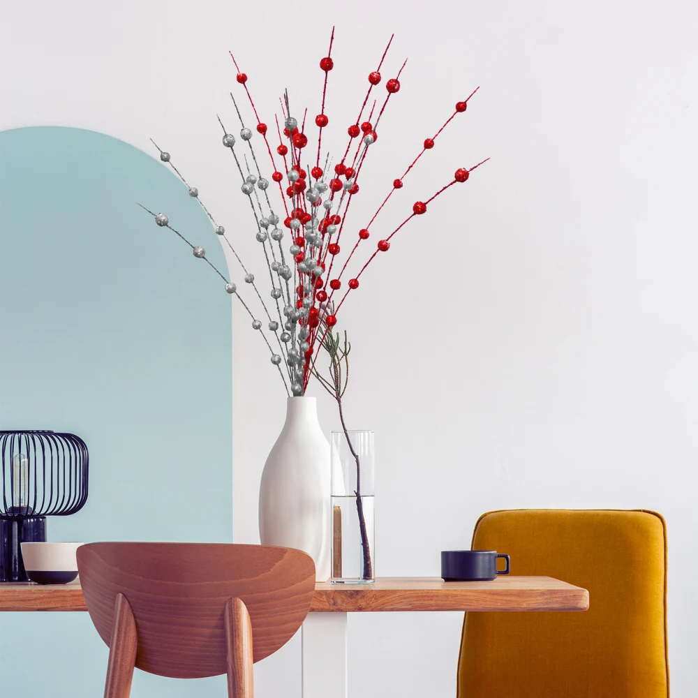 Искусственные ягоды рождественские блестящие пенопласт золото/серебро/красный