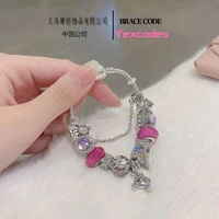 yexcodes real shooting colorful unicorn womens bracelet diy rhinestone beaded pendant brand bracelet female gift