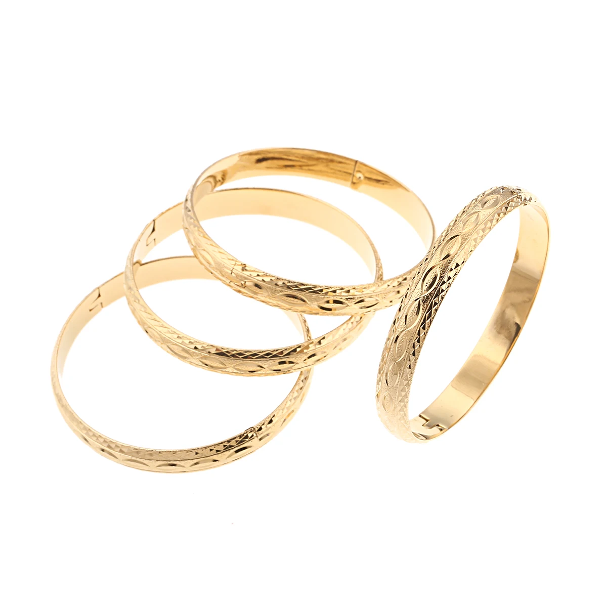 

10MM Gold Color Dubai Ethiopian African 4Pcs/Lot Women Cuff Bracelets Bangle Wedding Jewelry Gift
