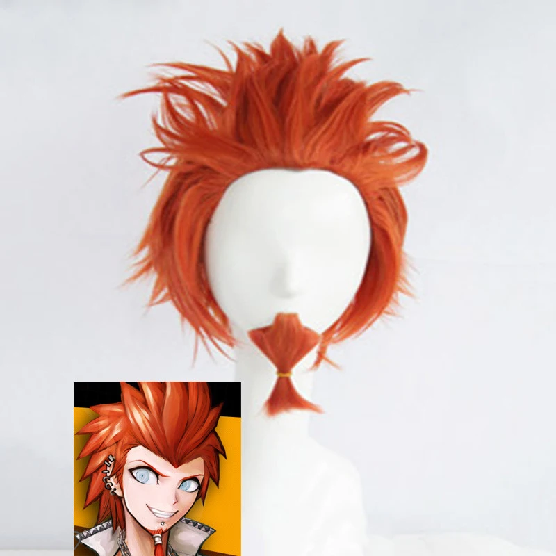 

Anime Danganronpa V3 Leon Kuwata Reon Cosplay Wig Style Short Orange Wigs + Beard + Wig Cap