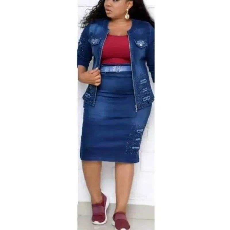 Джинсовая юбка кэжуал костюм женский джинсовый комплект из двух предметов синие