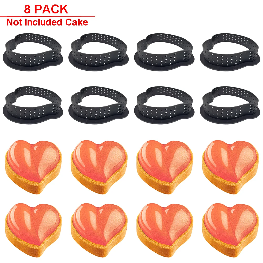 

8 PCS Silicone Reusable and Durable Cake Mold Perforated Cutter Love-Shape Mousse Circle Ring Tart Decorating