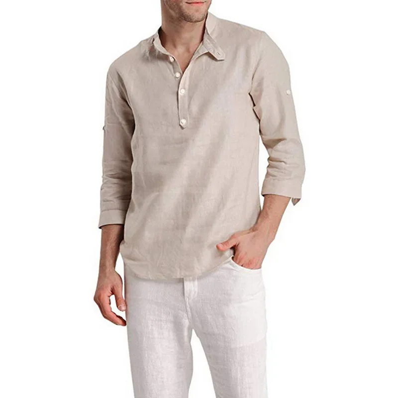 HEFLASHOR 2019 Новые мужские повседневные однотонные рубашки с отложным воротником и