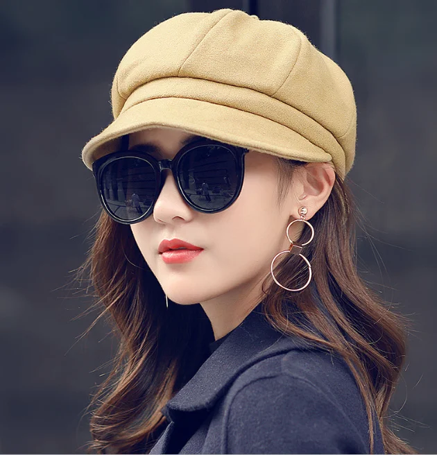 

wool Women Beret Autumn Winter Octagonal Cap Hats Stylish Artist Painter Newsboy Caps Black Grey Beret Hats