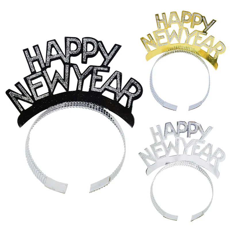 

3/6pcs Adult Kids 2021 Happy New Year Hair Clasp Headband Glitter Letters Gold Silver Hair Band Tiara New Year Party Decorations