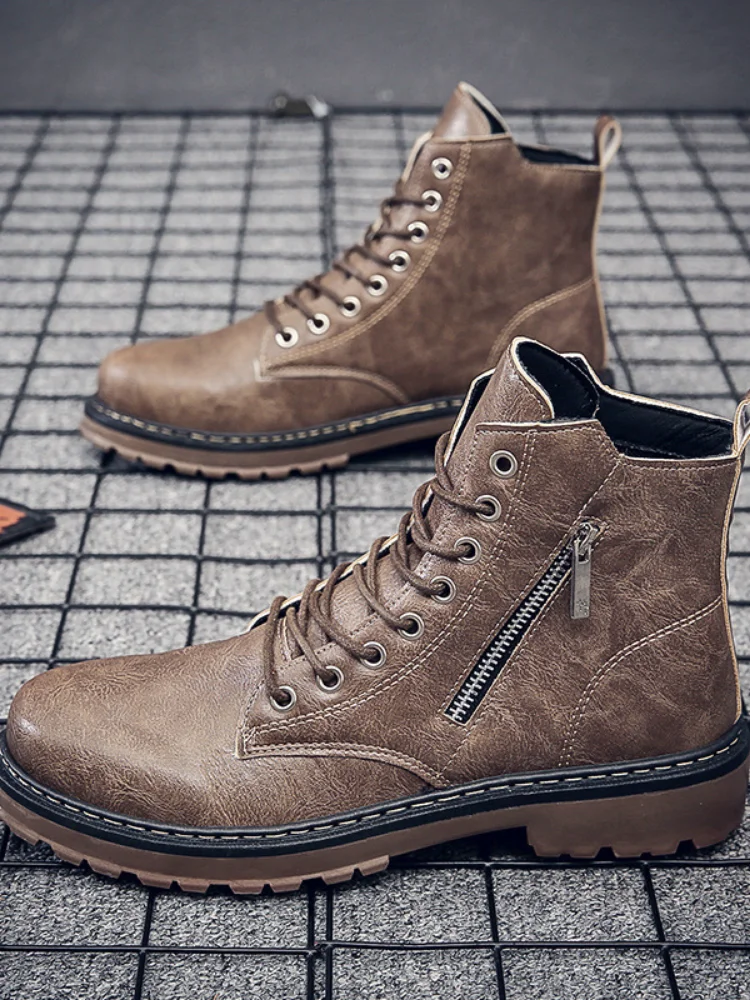 

2021 зимние Ботинки Martin Мужская Рабочая одежда ботинки на молнии спереди на шнуровке мужские Ботильоны винтажные высокие ботинки