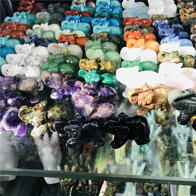 

Elephant Figurine 5cm Crystal Mini Elephants Stone Carved Statue Quartz Feng Shui Home Ornament Art Collectible Decor Gift