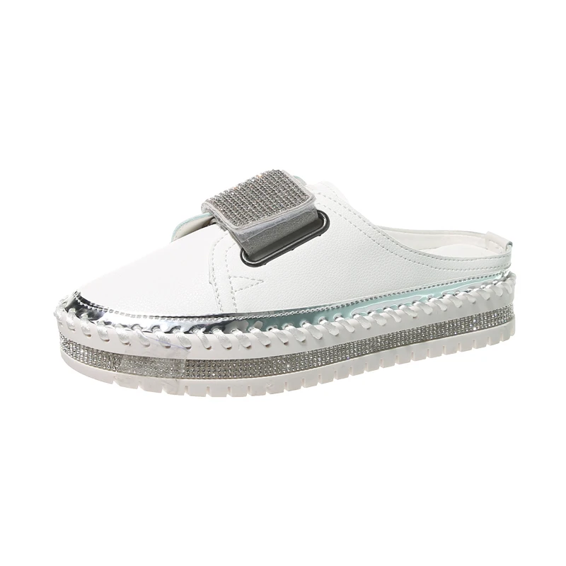 

Med Shoes Glitter Slides Slippers Flat Slipers Women Cover Toe Fashion Jelly 2021 Luxury Hook & Loop Spring Basic PU Crystal