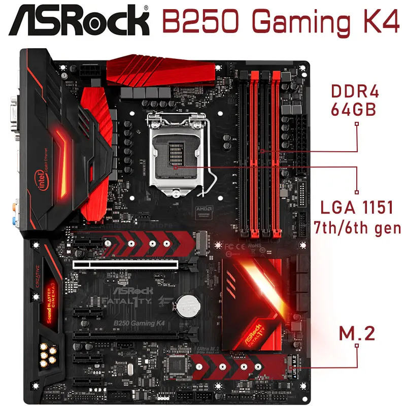Billig Mainboard ASRock B250 Gaming K4 LGA 1151 7th Ddr4 64gb I7 I5 I3 PCI-E 3,0 M.2 USB 3,1 RGB Desktop Intel B250 ATX Motherboard Verwendet